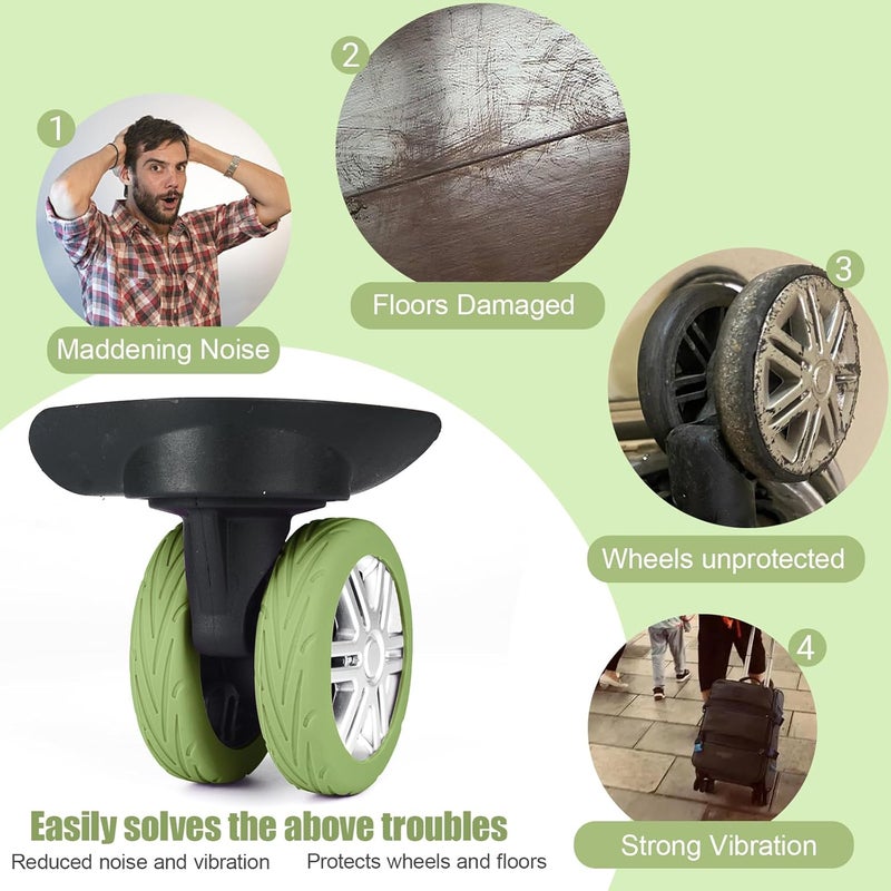 KOVNGE Upgrade Luggage Wheel Covers, 8pcs Suitcases Wheel Protector,Wear-Resistant, Anti-Noise, Silicone Protectors For 2-2.4"Luggage Spinner,Accessories for Travel(Green) - Image 2